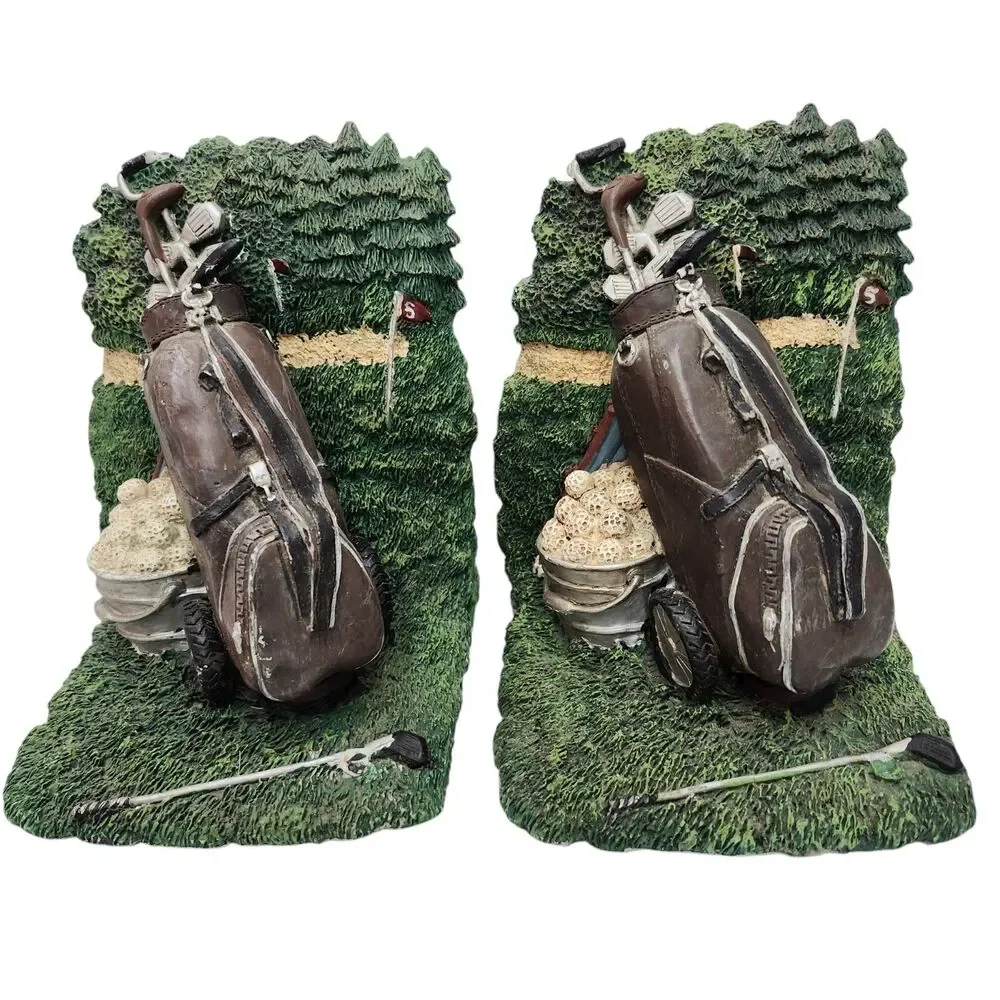 Golf Bookends Bucket of Balls Bag Clubs Irons Resin Approx 7